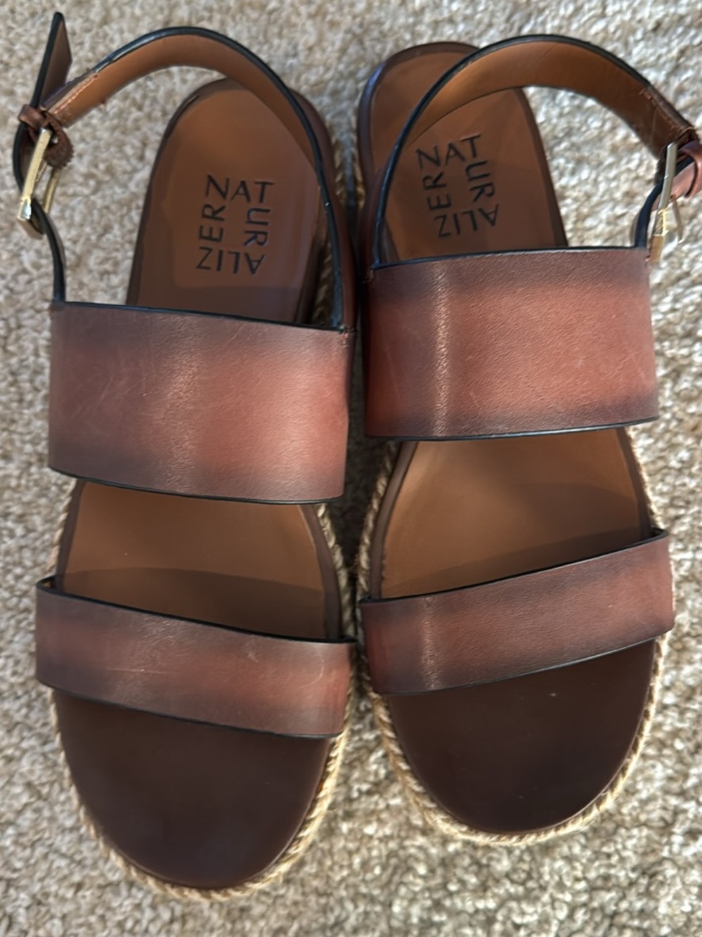 Naturalizer Brown Two-Strap Leather Espadrille Sandals